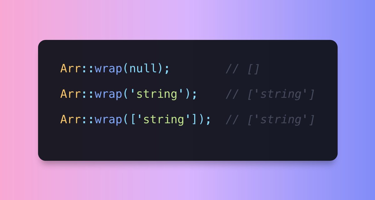 laravel_updates's tweet image. Using following helper method you can make sure that you have a value in array.

If the given value is not an array and not null, wrap it in one using array helper method. very helpful before iterating to loop.

#laravel #laravelupdates #laraveltips #laraveltricks #laravelhelper