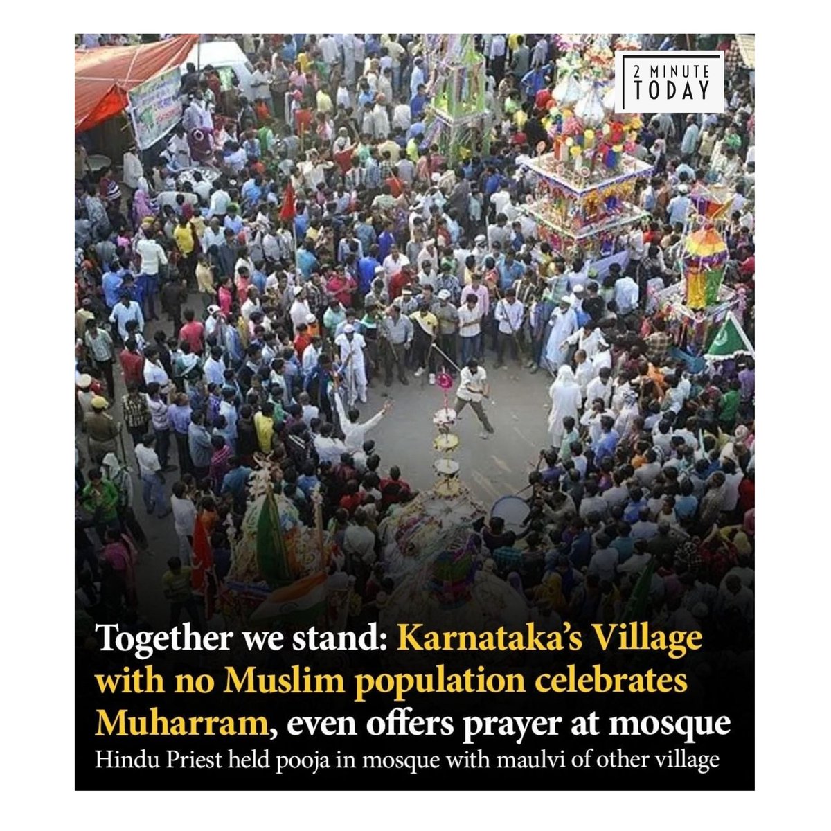 2MinuteToday's tweet photo. Belagavi district sees a horde of people gather on the streets every year for five days to observe the Muharram festival although there is no Muslim population in the village. 
. 
. 
. 
. 

. 
. 
. 
#Belagavi #Muharram #Karnataka https://t.co/OOugRGTTH2