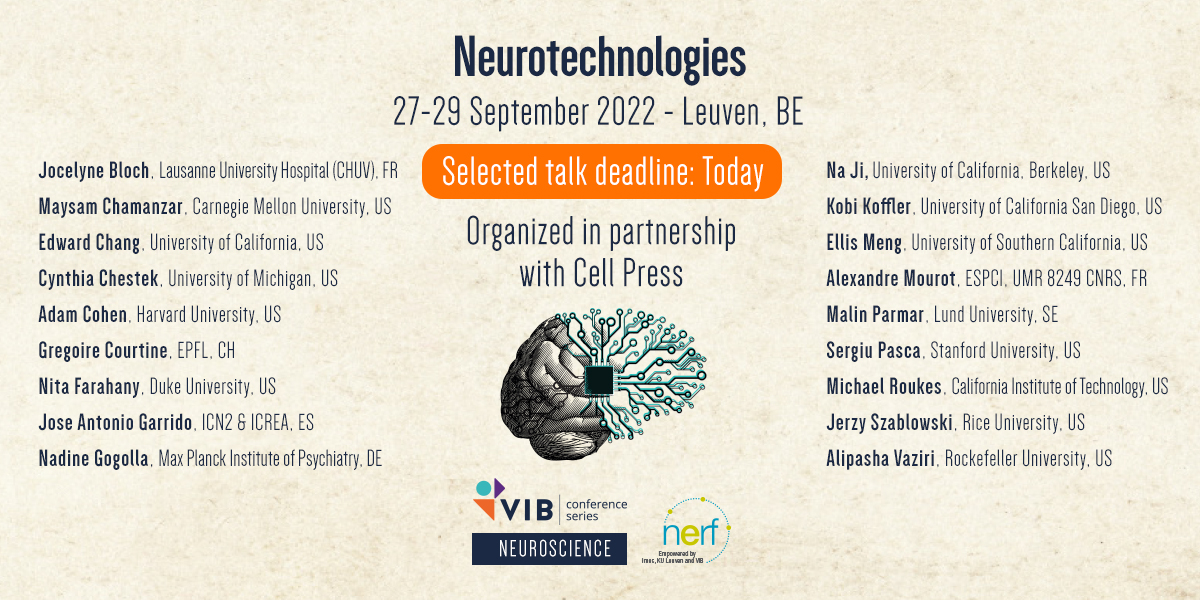 ⏰Today is your last chance to submit an abstract for a selected talk at #Neurotech22. Join key researchers on stage. Topics of this conference incl.: #Imaging #tissueengineering #Nanotechnology #Neuroengineering #Neuroethics Submit your abstract here: bit.ly/3zCYOJM