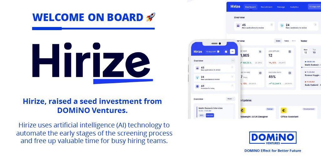 DominoVentures's tweet image. Hirize, which has made the recruitment processes end-to-end autonomous by optimizing with AI and ML technologies, raised a seed investment from DOMiNO Ventures, Startupfon, APX, and Sankonline.

Congratulations @esranurkaygin and @Hirize_Hr Team! 🎉🚀
