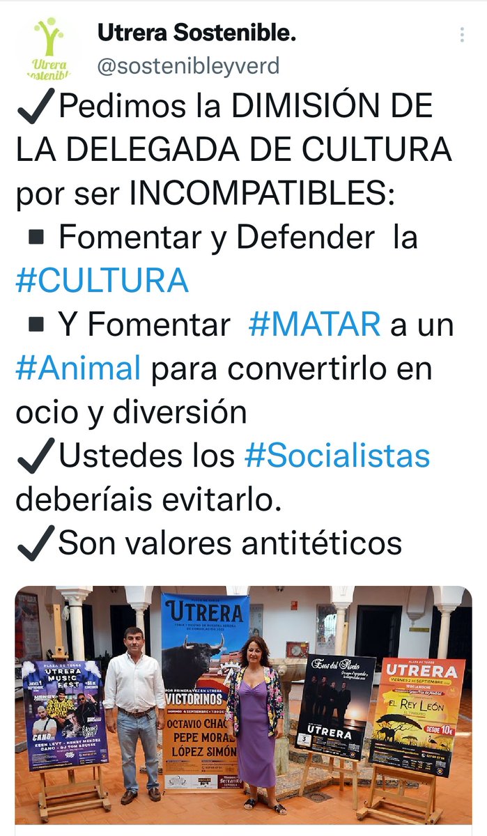 sostenibleyverd's tweet photo. Es puro cinismo proteger a unos animales y otro excluirlos por ser " Cultura"
#TauromaquiaAbolición
#NoAlMaltratoAnimal
#NoToros
#Feminista
#Ecologista
@vmm7773
@PartidoPACMA
@Manuel_Bernal_V
@Ecogranjero
#MaltratoAnimalCastigoPenal https://t.co/MjFbY9gh1D