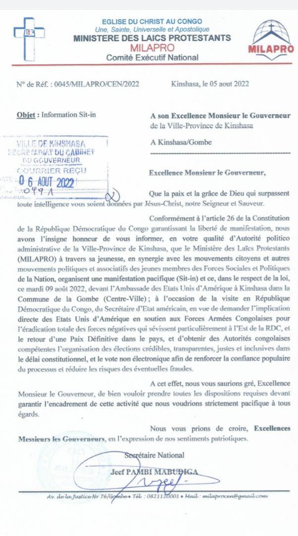 TsiluluJonobe's tweet photo. Tous derrière #milapro Aujourd'hui à 9h soyons nombreux aux alentours de @USEmbKinshasa pour soutenir l'action des églises qui vont remettre un mémo important à l'envoyé des USA. @SergeLumuna @YanLKY @abelamundala @andy_ledia @Kilosho7 @KiloshoG @ninita_buanga @ClovisAkilimali https://t.co/yYt8SjpyuO