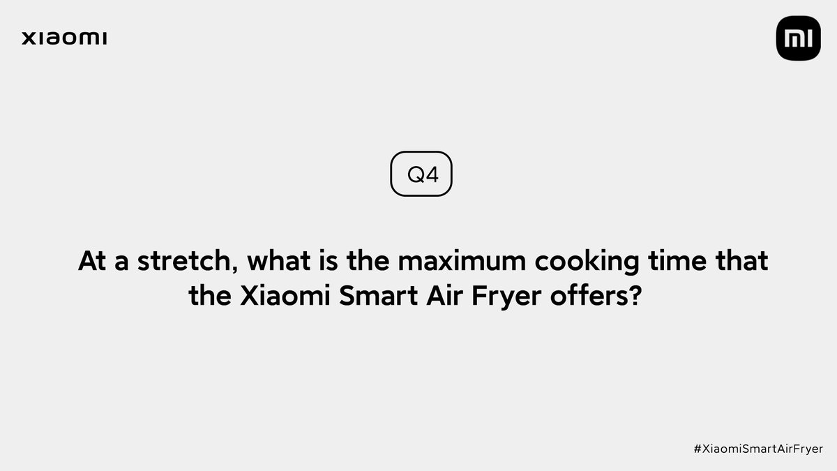 XiaomiIndia's tweet photo. And here's question 4!

Reply/retweet your answer with the hashtag #XiaomiSmartAirFryer, and stand a chance to win the all-new Xiaomi Smart Air Fryer! 

Next question coming up in 15 minutes. 

Terms and Conditions: 
https://t.co/c1g62weN0T https://t.co/X0APwI9mMr