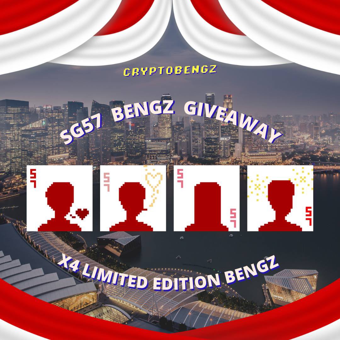 ❤️🇸🇬 CRYPTOBENGZ NATIONAL DAY GIVEAWAY 🇸🇬❤️

Happy 57th National Day brothers and sisters! 
Cryptobengz will be celebrating this National Day on twitter by giving away 4️⃣x LIMITED EDITION ✨ NATIONAL DAY CB ✨NFTs to 4️⃣ lucky winners.