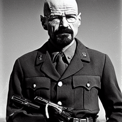 "Walter white as a soldier in ww2, grainy photo"