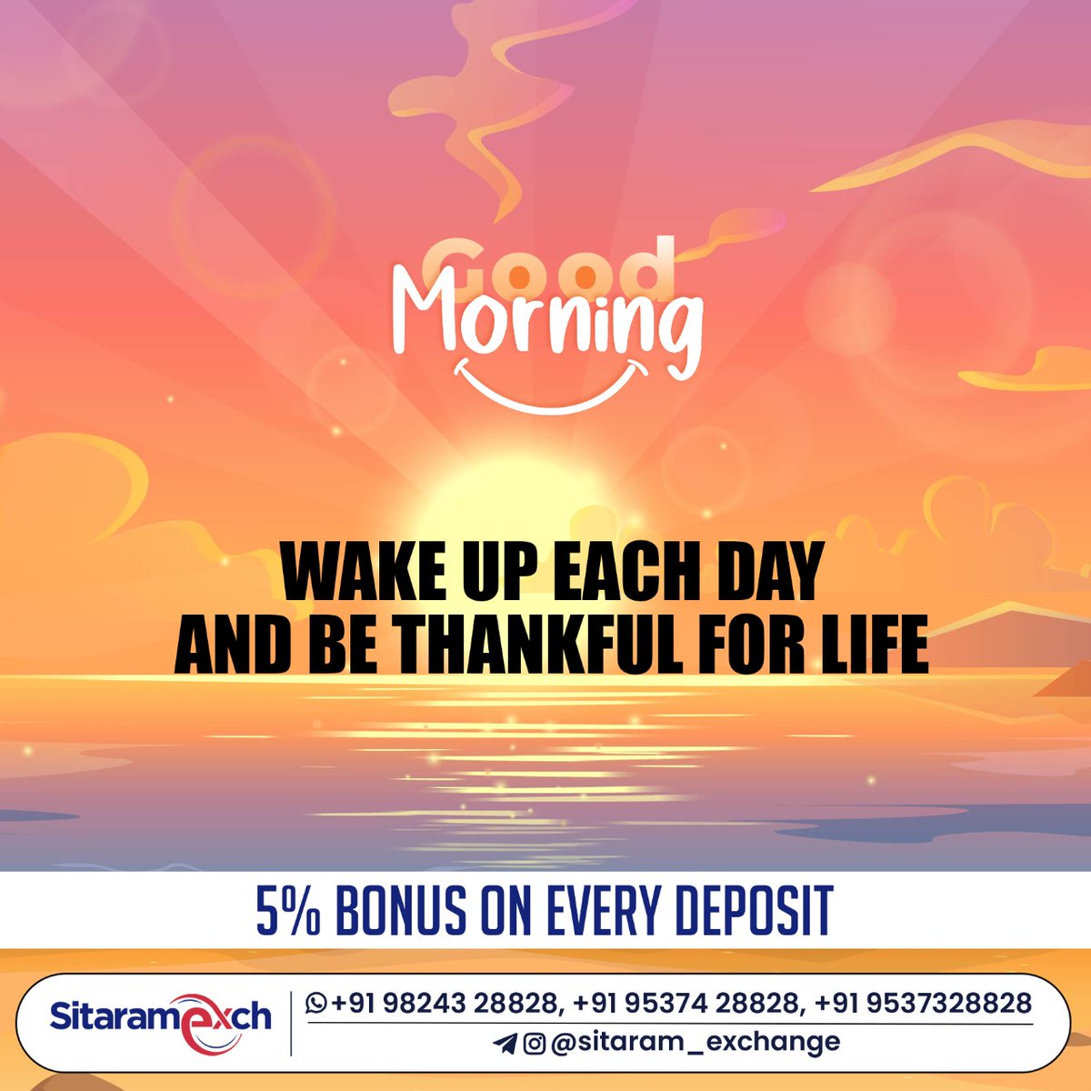 sitaramexchange's tweet photo. ☀️ GOOD MORNING ☀️      
      
WELCOME TO SITARAM EXCHANGE🙏      
      
🤑🤑India’s Biggest Gaming Platform 🤑🤑      
      
Website Link - https://t.co/QpDJdIRrqP

➡️+919824328828
➡️+919537428828
➡️+919537328828 https://t.co/f31nhRl4WT
