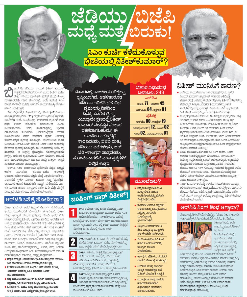 #ಬಿಹಾರ ರಾಜ್ಯದಲ್ಲಿ ಮತ್ತೆ ರಾಜಕೀಯ ಬದಲಾವಣೆ ? ನಿತೀಶ್, ಲಾಲೂ ನೆಲದಲ್ಲಿ
ಏನು ನಡೆಯುತ್ತಿದೆ ಎಂಬುದನ್ನು #ವಿಕಫೋಕಸ್ ವಿವರಿಸಿದೆ. 
<a href="/Vijaykarnataka/">vijaykarnataka</a> <a href="/Sudarshanvk2/">Sudarshan Channangihalli</a> <a href="/katranjeet/">Ranjeet Kate</a> <a href="/Mallitips/">Mallikarjun Tippar/ಮಲ್ಲಿಕಾರ್ಜುನ ತಿಪ್ಪಾರ</a> <a href="/rajeshkhegde/">rajesh</a> <a href="/kolgarkeerthi/">Keerthi Kolgar</a> <a href="/kilarisom/">somashekar</a>
<a href="/HegadeShashi/">Shashidhar Hegde 🇮🇳</a>
