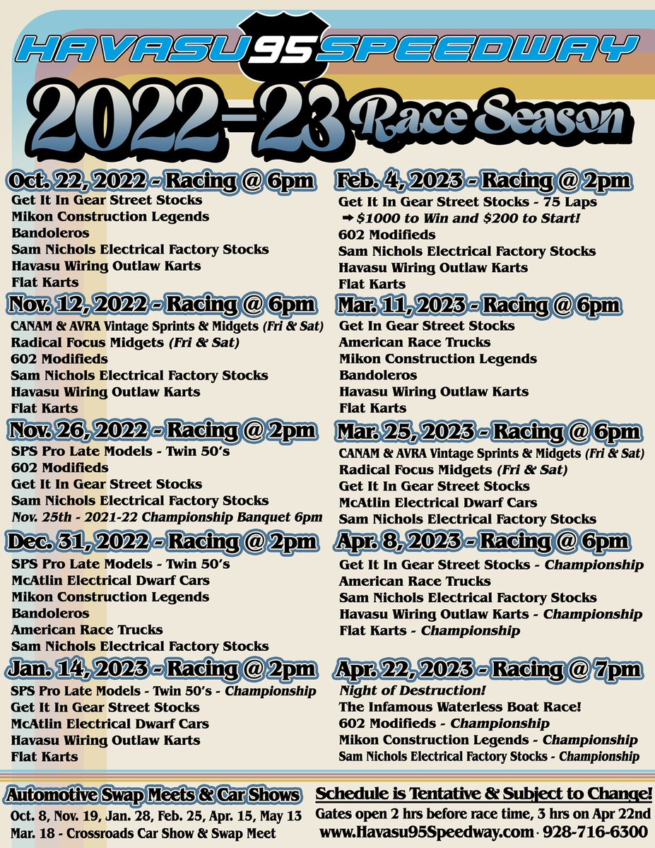 2022-2023 Race season schedule! 🏁