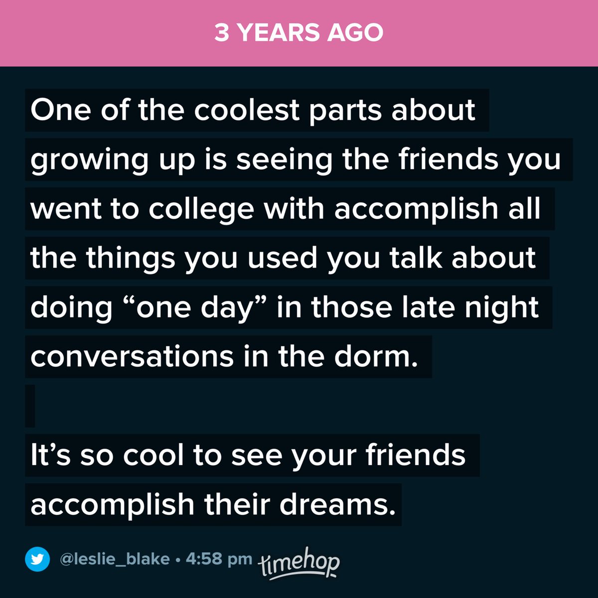 leslie_blake's tweet photo. Three years later and still feel the same way. Be your friends biggest cheerleaders 👏🏼🥳 https://t.co/AdjC6jVtbO
