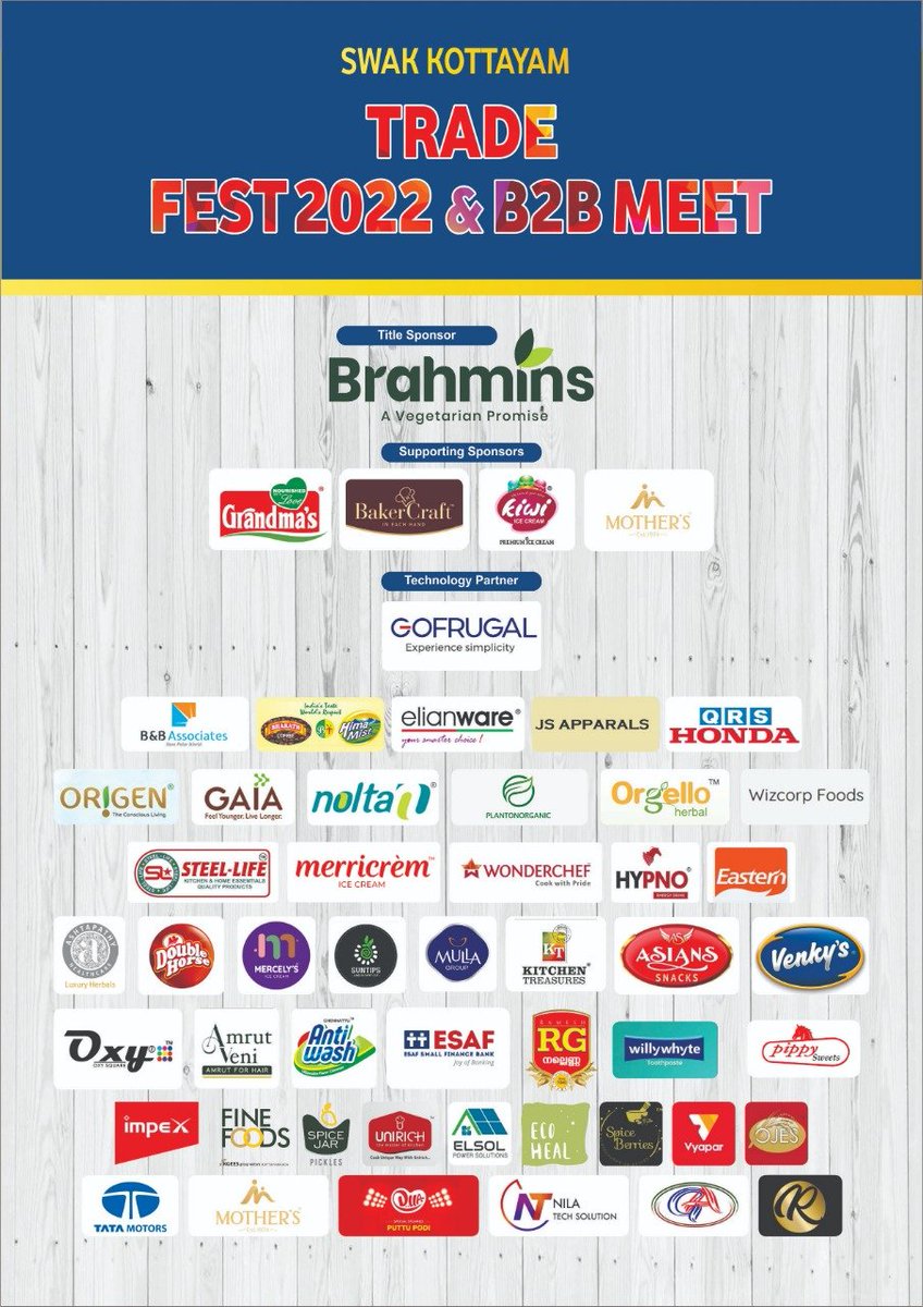 GOFRUGALTech's tweet photo. Gofrugal is proud to be the technology partner of the SWAK Kottayam trade fest 2022 & B2B meet. Join us on 9th August 2022 at Mammen Mappila Hall K.K. Road, Kottayam to meet our solution experts, experience our solutions hands-on, and become supermarket superstars.
#b2bmeet https://t.co/3Zz4przuX5