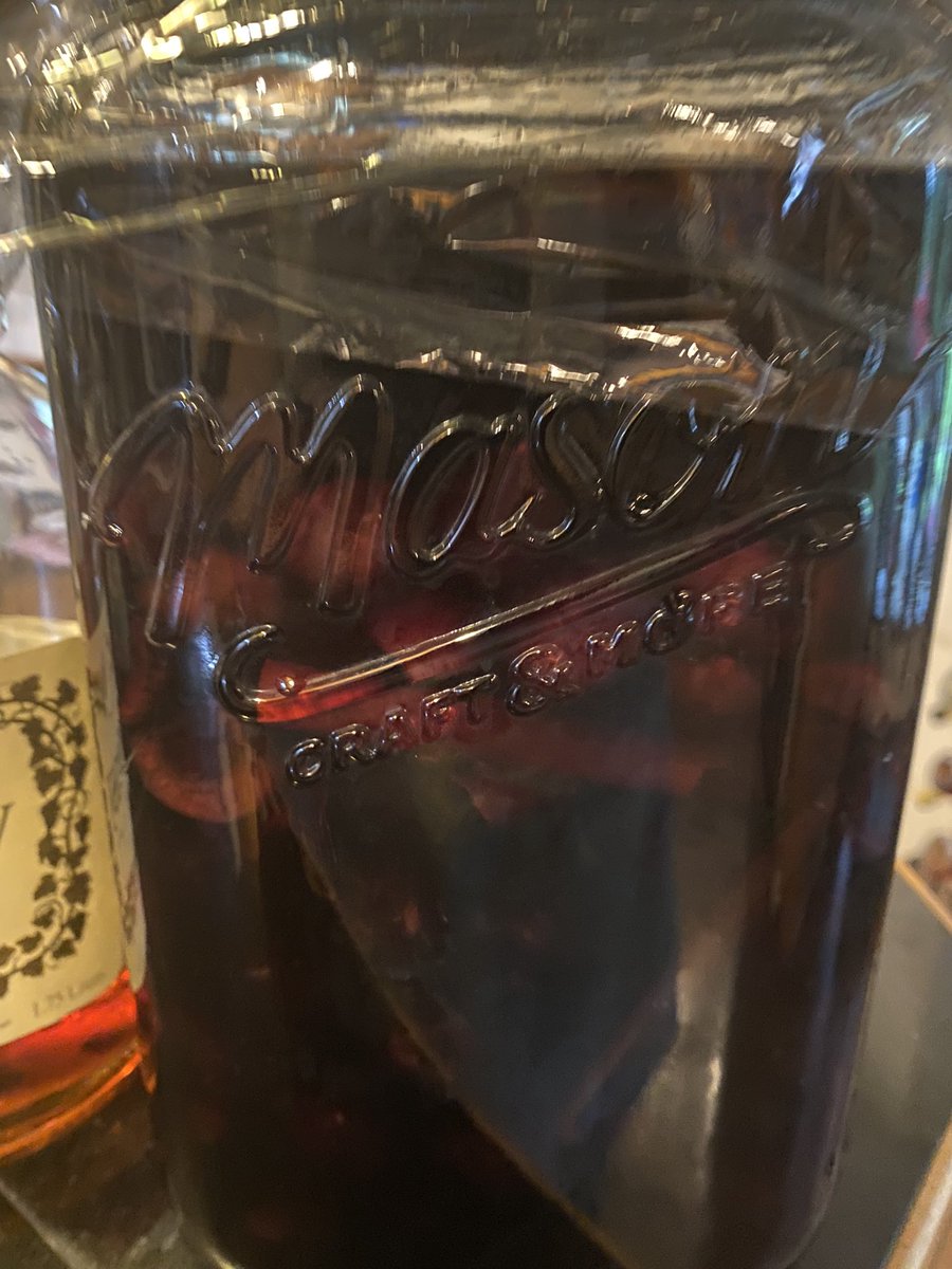 ChaoticOctopus's tweet photo. Small gallon batch of #CherryBounce underway for the holidays, #GeorgeWashington style! Also mini-ferments of strawberry-mint liqueur (vodka base) and strawberry-apple hard cider. @Hennessy @Writer_DG @OutlanderKitchn @FoodiePeakers @samheughan @RealAlexNorouzi @Outlander_STARZ https://t.co/zRbwjpzRbT