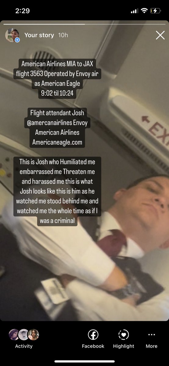 RebahQc's tweet photo. @AmericanAir @EnvoyAir @_Americaneagle The racism the humiliation the embarrassment the harassment the threats that I receive from flight attendant Josh on my flight from Miami to Jacksonville Florida on the seventh which was yesterday at 9:02 AM to 10:24 PM was the wors https://t.co/WKxNYJy1AI