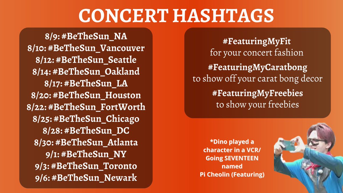 usagaincarats's tweet photo. Concert Hashtags!
Please do not use before the day of the concert. These hashtags are for day of the concert!

However, show us your concert fits, caratbongs, and freebies with #FeaturingMyFit, #FeaturingMyCaratbong, and #FeaturingMyFreebies 

#BeTheSun_NA https://t.co/VmcuWjZMP7