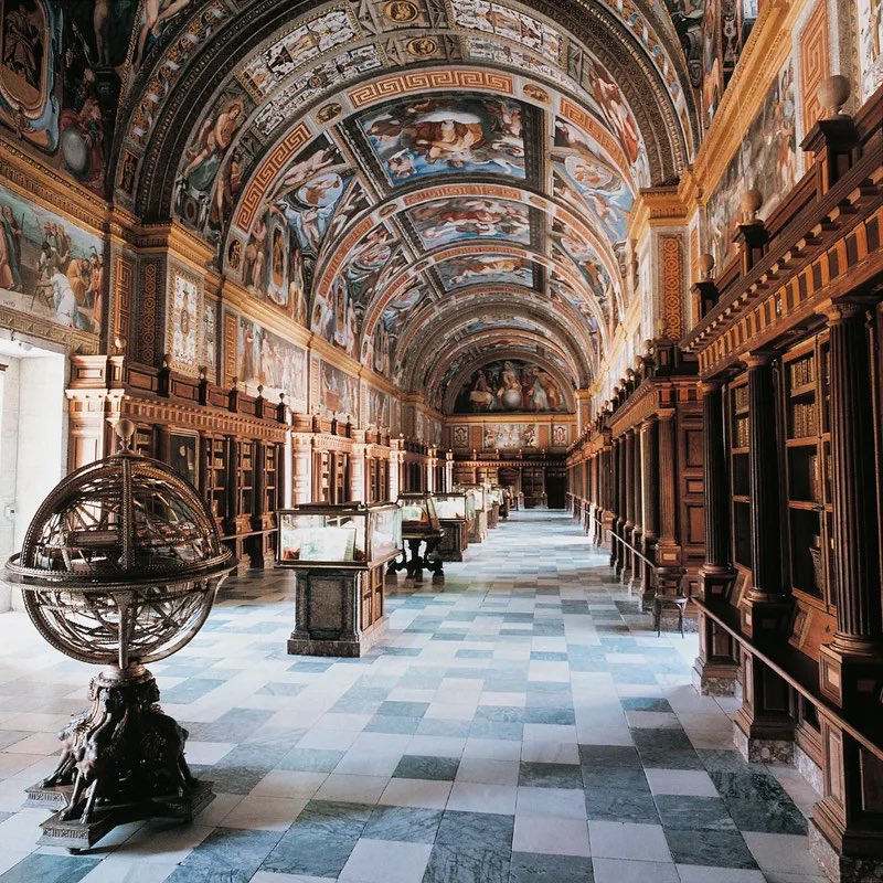 JeremyTate41's tweet photo. Library of El Escorial Monastery, Madrid, Spain. The old world understood the connection between beauty, truth, and a love for learning. https://t.co/W9BzROyHAB