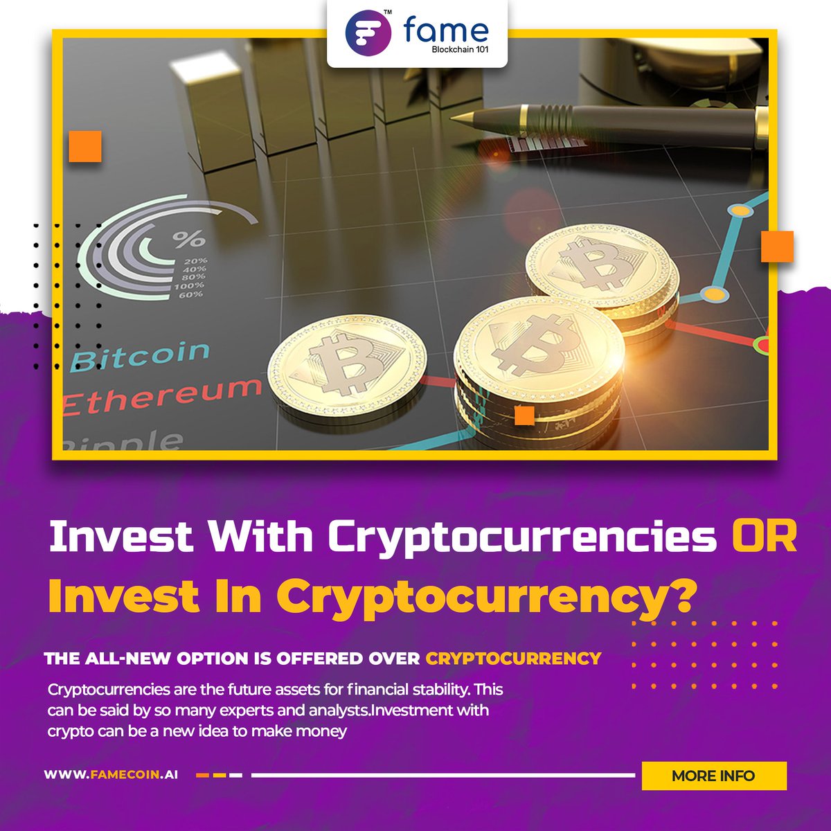 FameInfinity_'s tweet photo. Invest With Cryptocurrencies Or Invest In Cryptocurrency?
Cryptocurrencies are the future assets for financial stability

Read More : https://t.co/vUZSTvYoXY https://t.co/HKJ2apCkCM