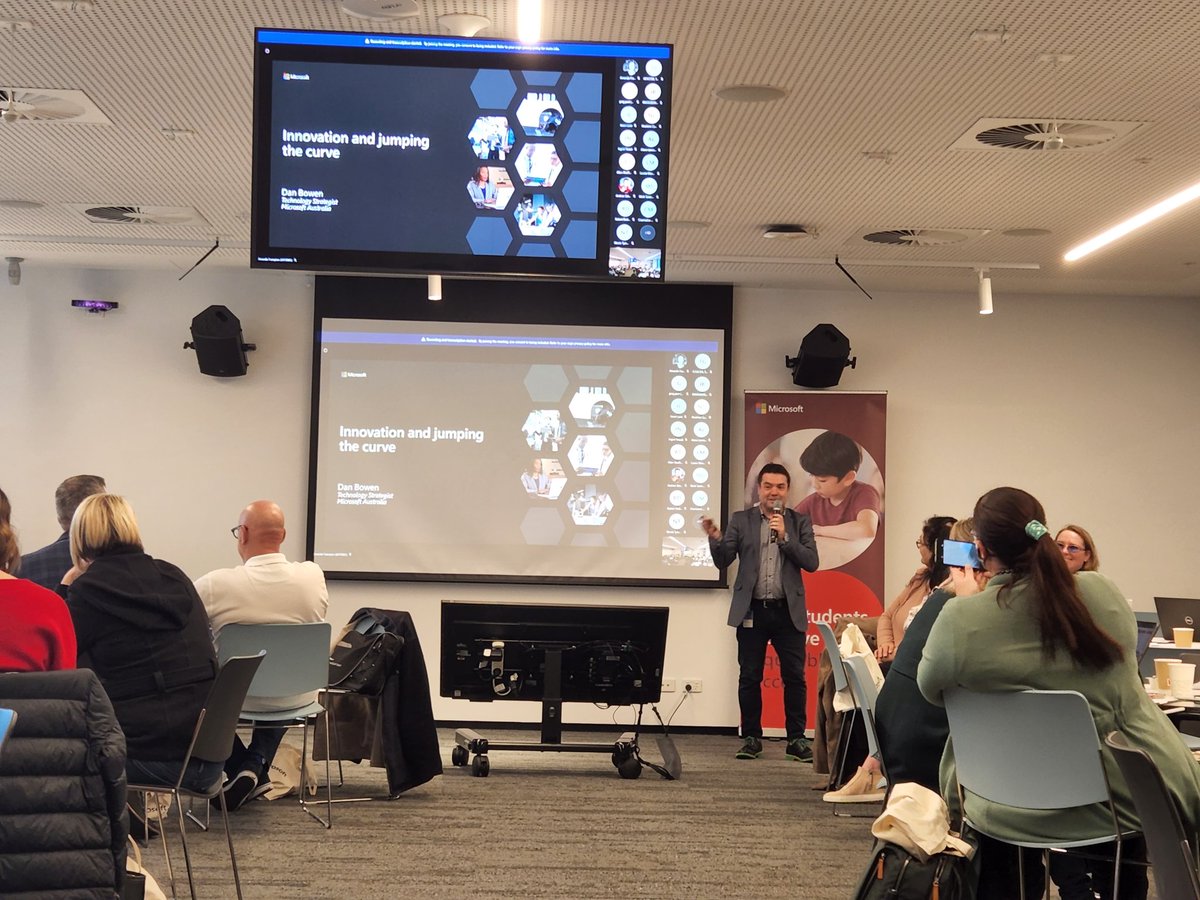 townesy77's tweet photo. Listening to @dan_bowen talk about jumping the curve in edu! There will be singing, dancing and laughing! #mieexpert #mieeforum https://t.co/GXXSKksarF