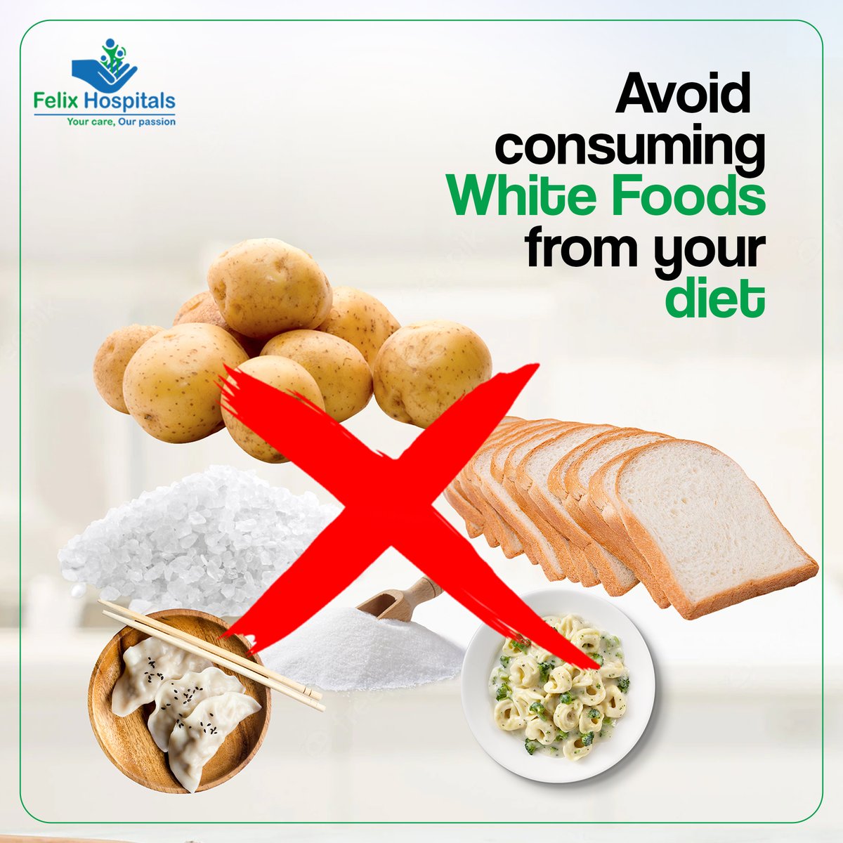 WellnessFelix's tweet photo. White foods like white flour, white sugar, and other white processed foods lack all the essential nutrients your body requires. They do not contain any vitamins, minerals, or natural fiber.
#FelixHospital #healthfacts #minerals #gainweight #whitefood #fiber #vitamins #foodfacts https://t.co/Ia8LYq0Quw