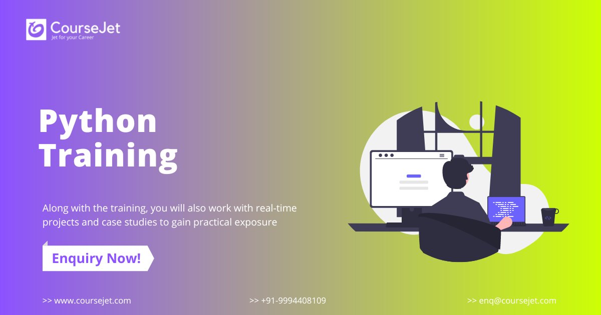 course_jet's tweet image. Become an expert in Python programming language by joining the professional’s designed Python training at CourseJet.
Enroll Now : coursejet.com/python-certifi…
Call Now : +91-9994408109
#pythontraining #pythononlinetraining #pythonbasicstraining #pythonprogramming #coursejet