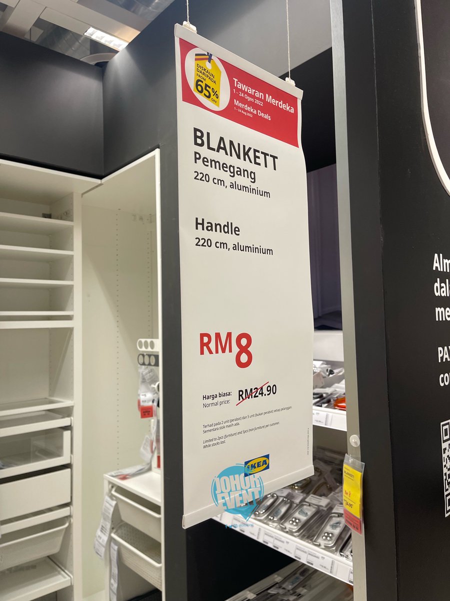 visitjohor_'s tweet photo. WAH, IKEA Tebrau buat sales lah sehingga 65% sempena bulan kemerdekaan sehingga 24 Ogos 2022! Boleh lah nak deko rumah sebab banyak betul potongan yang diberikan 🤩

Promo ni bukan kat IKEA Tebrau je, tapi untuk semua IKEA di Malaysia ni tau. https://t.co/jRIouYczzc