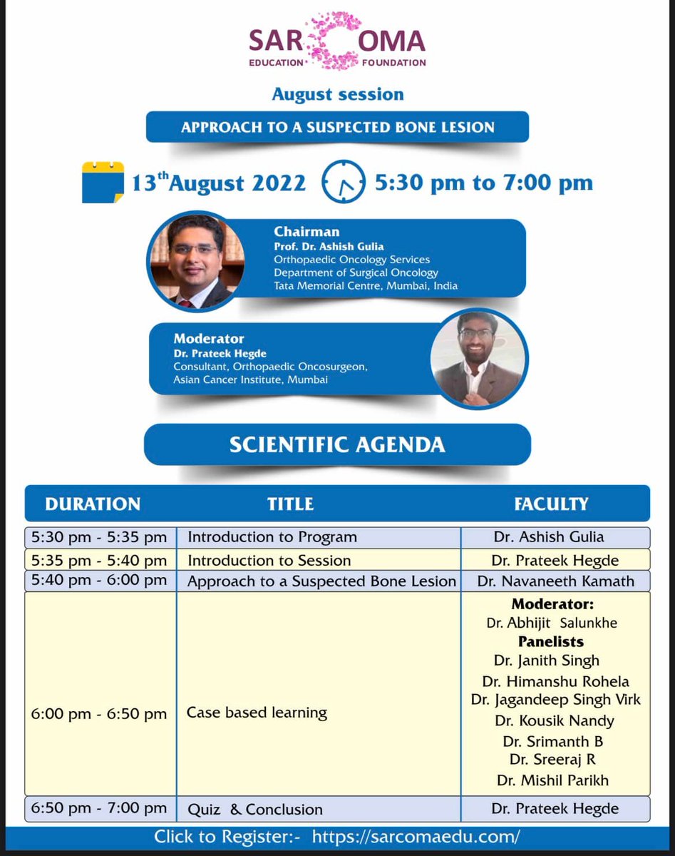 docgulia's tweet photo. Our Academic Partners @TataMemorial #IMSOS @bombayorth
@docyogi1 @pH7_posts @sanjaydhar  @SarcomaEduFdn 
(4/5) https://t.co/revBJbP7Bo