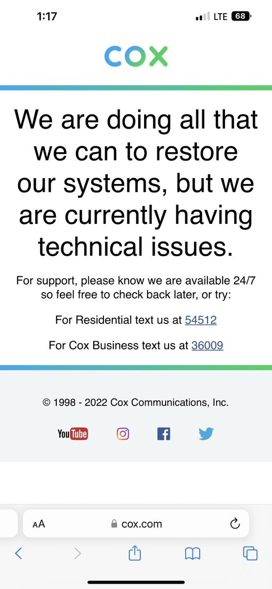 TechOutonYT's tweet photo. Wow @CoxComm @CoxHelp your so broken right now you can’t even login to your account or even check the outage status internet has been down for almost 20 minutes #coxdown #coxinternet https://t.co/DUa1lfaDUn
