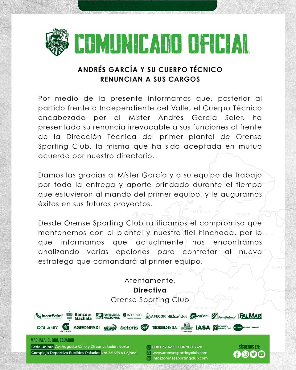 JosueNarvaez's tweet photo. Se oficializa la salida de Andrés García 🇪🇸 a través de un Comunicado Oficial y una carta del DT. publicada por el club en sus redes sociales.
El estratega disputó 32 partidos registrando 8 victorias, 14 empates y 10 derrotas. Además hizo debutar a 7 canteranos en el 1er equipo. https://t.co/fIrij3TQYu