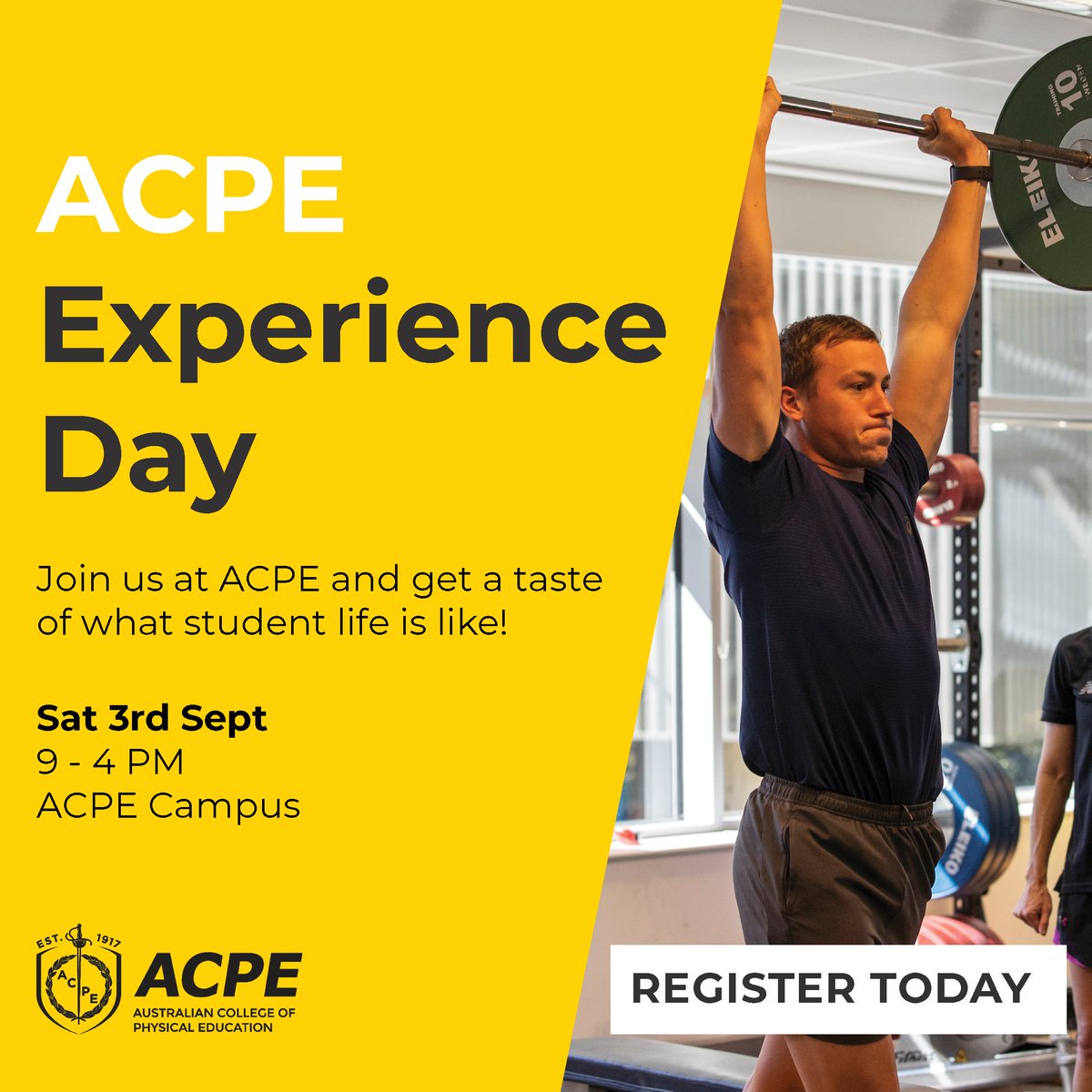 Get a taste for what our courses are really like at ACPE’s Experience Day, Saturday September 3rd! Experience what student life is like in one of our hands-on workshops across Sport, Dance, Health or Education.  We’ll see you there! 
Register here: ow.ly/Mz3k50KfwO1