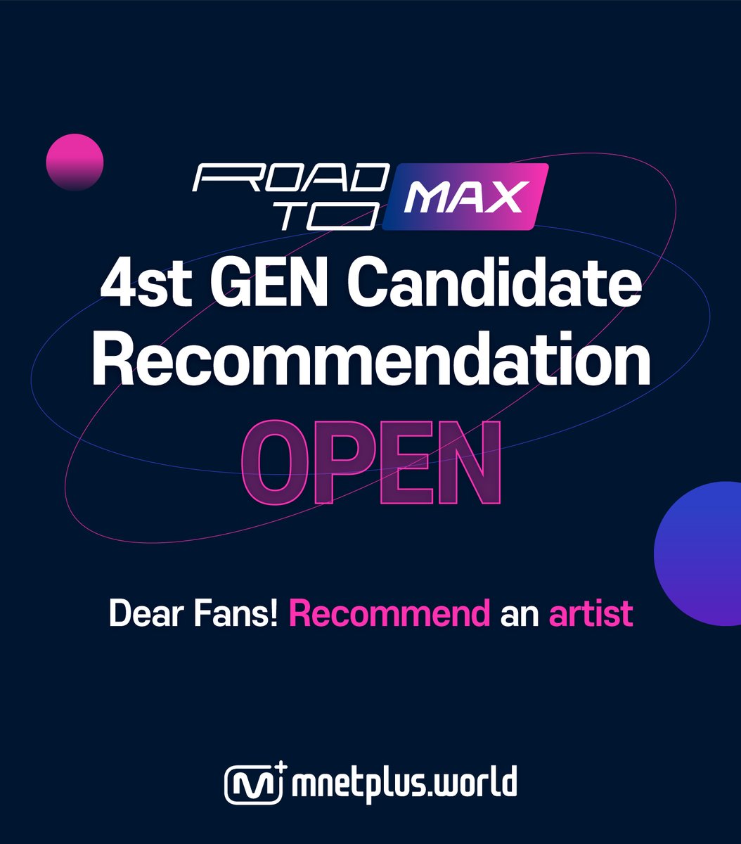 mnetplus's tweet image. [#ROAD_TO_MAX]
ROAD TO MCD 4th GEN 
Recommendation OPEN! 

🙋Recommendation Criteria 
✅All artists (all genre &amp;amp; no record of 1st place in MCD) 
✅Released debut album 

Recommend your artist now! 
👉 bit.ly/3vP0SNL

#MnetPlus #엠넷플러스