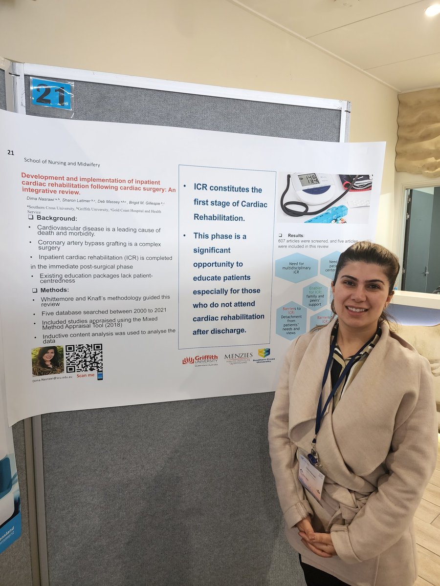 DimaNasrawi's tweet photo. My first #posterpresentation #PhD #Phase1 #inpatientcardiacrehabilitation @SCUonline @GriffithNursing @ACRAASM @ACRA_ACRA https://t.co/I7RAJCr2km