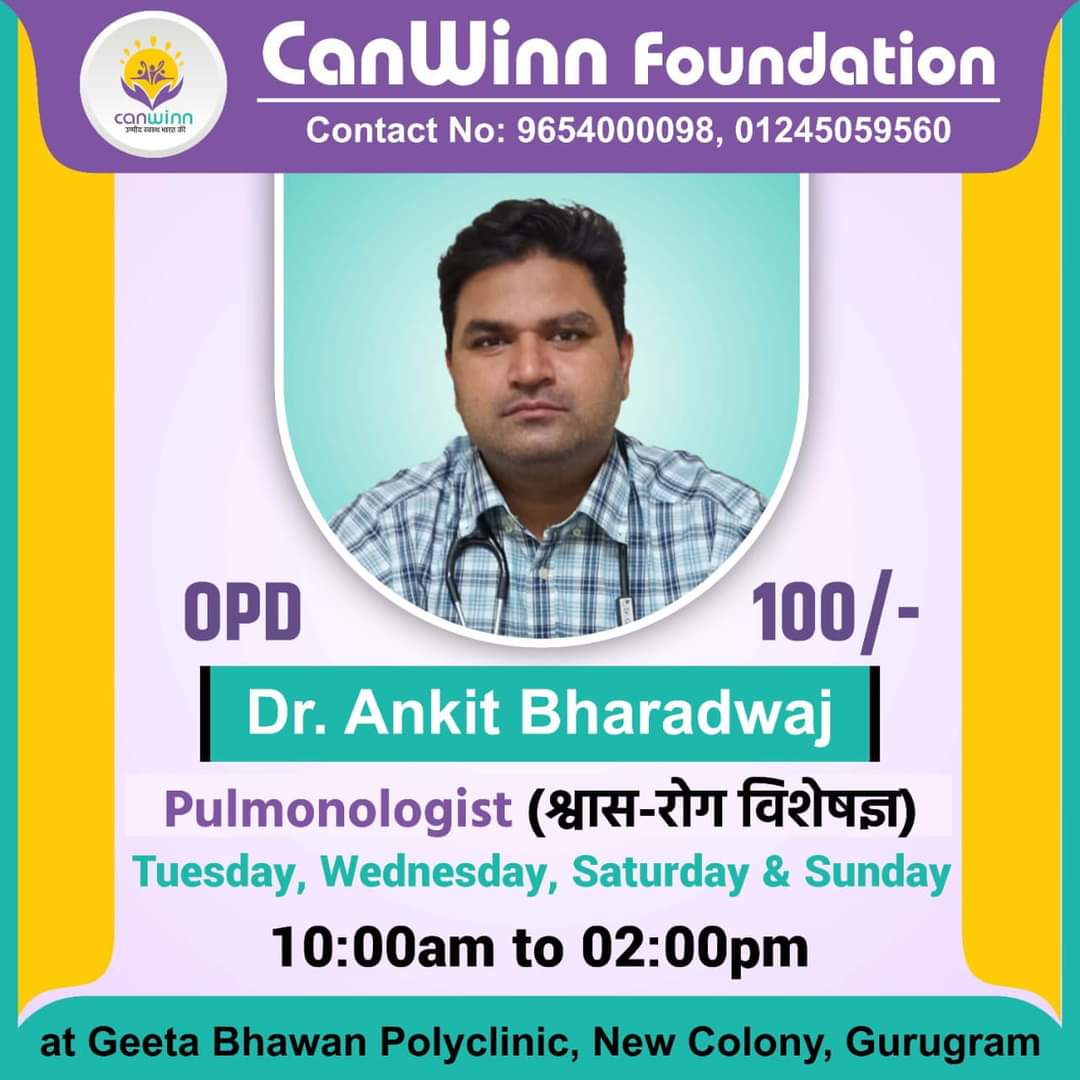 officialcanwinn's tweet photo. Two very good specialists Chest Physician Dr Ankit Bhardwaj &amp; Psychologist Dr Sapna Bhardwaj visit our Geeta Bhavan Seva Polyclinic … Call 9654000098 for Appointment @ 100/- OPD Only

#CanwinnFoundation https://t.co/gBY1AiCixZ