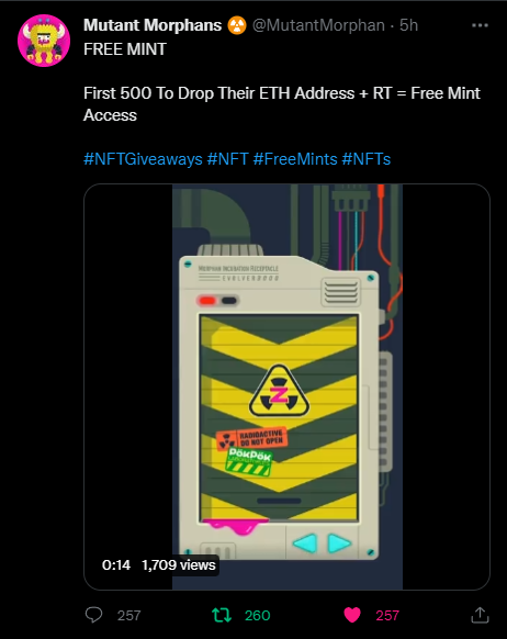 PdaNFT's tweet photo. @MutantMorphan 0x26faeBD088729f5f41B8234Bc49328b20e6B43F2 https://t.co/0fpzl4piov