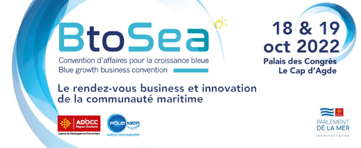 📣 🔴 Les BtoSea reviennent les 📆 18 &amp; 19 octobre prochains au Palais des Congrès Cap d'Agde Méditerranée. Organisé par <a href="/ADOCC_/">AD'OCC</a> en partenariat avec @polemermed dans le cadre du @salondulittoral !
Informations et inscriptions 🔗 polemermediterranee.com/Agenda/Eveneme…