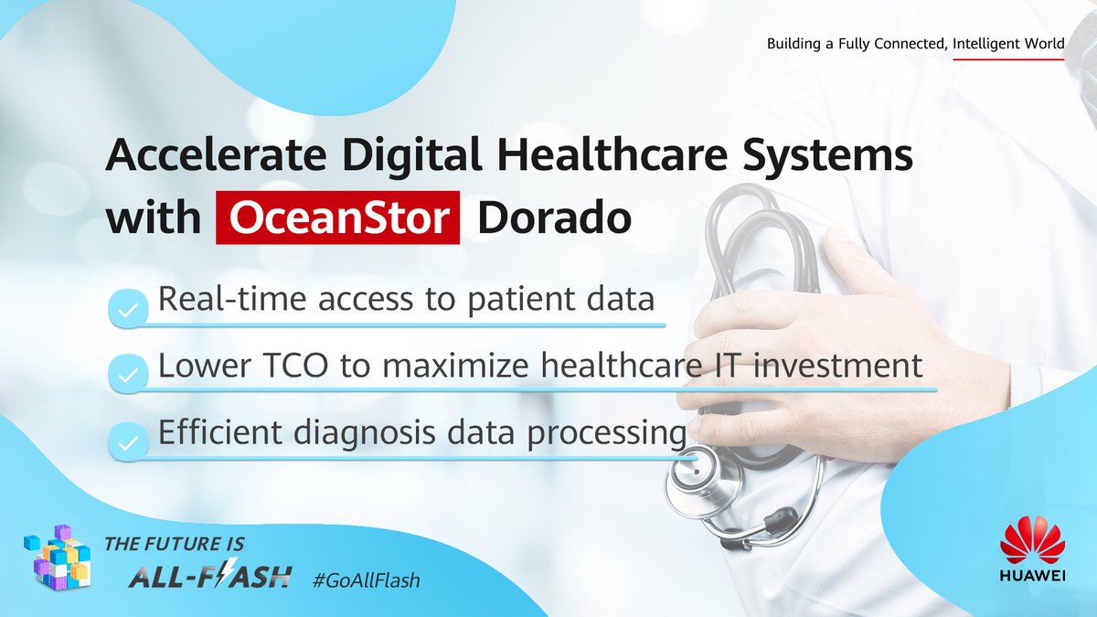 IT_Huawei's tweet photo. Storage is essential to delivering quality care. Build a fast, stable, and cost-effective #healthcare foundation with #Huawei #OceanStorDorado. Learn more: https://t.co/0h2RsUY8fQ #GoAllFlash #FutureIsAllFlash https://t.co/cWf8pjtrts