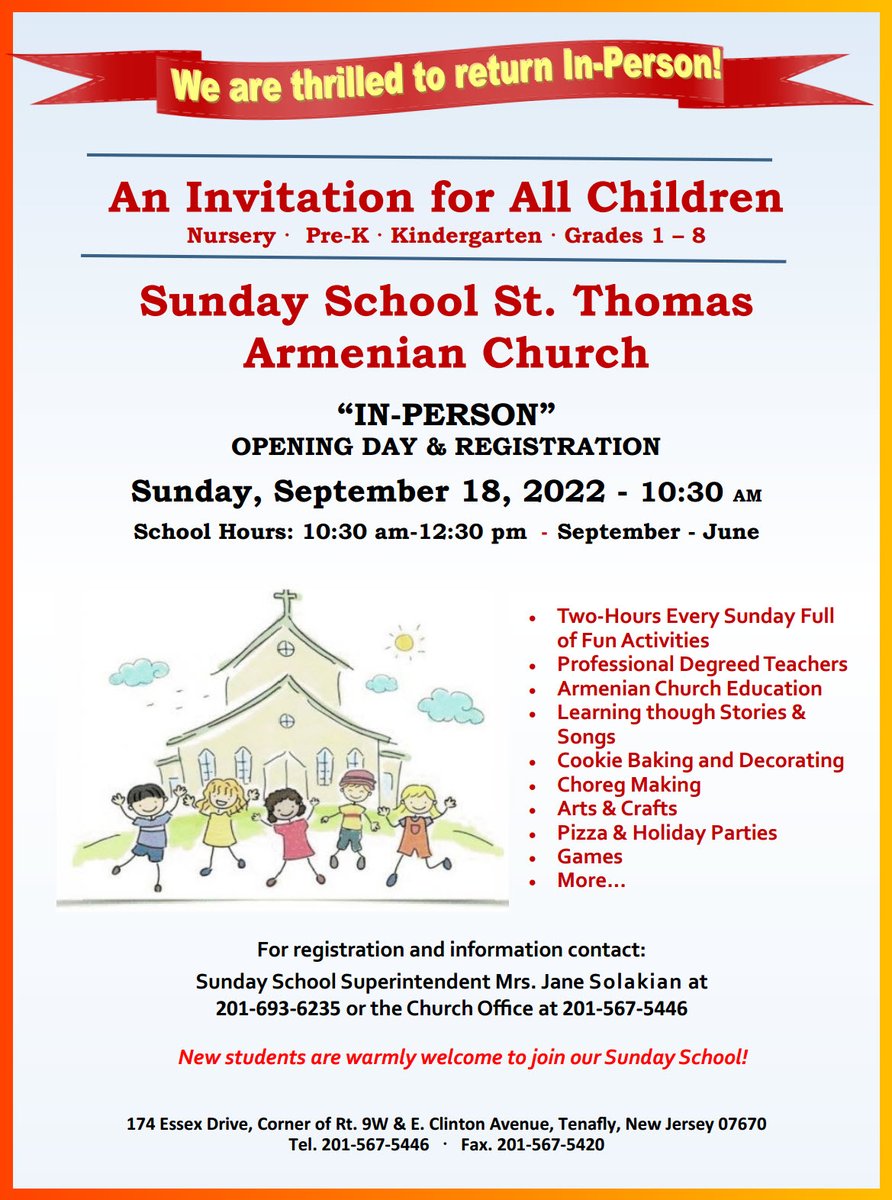 stthomasnj's tweet photo. More #school news!
First day of #SundaySchool is September 18 at 10:30am.
Welcome back in-person https://t.co/yeT9pOMvux