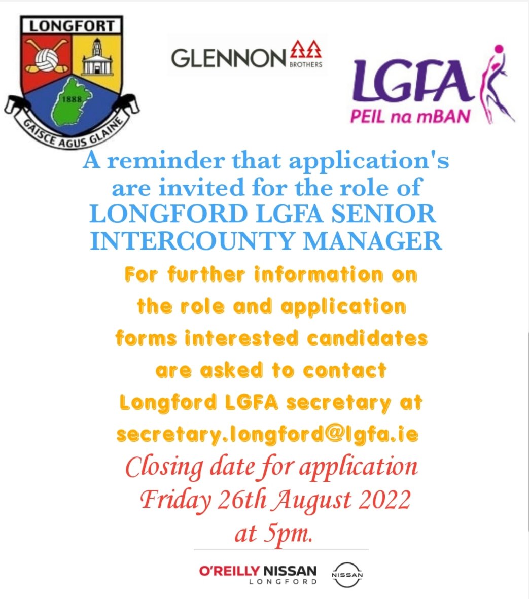 @LongfordLgfa LGFA ARE SEEKING A NEW LADIES COUNTY SENIOR TEAM MANAGER FOR THE 2023 INTERCOUNTY SEASON.....💙💛 @LadiesFootball @LeinsterLGFA @Longford_Leader @shannonsidenews @GlennonBrothers