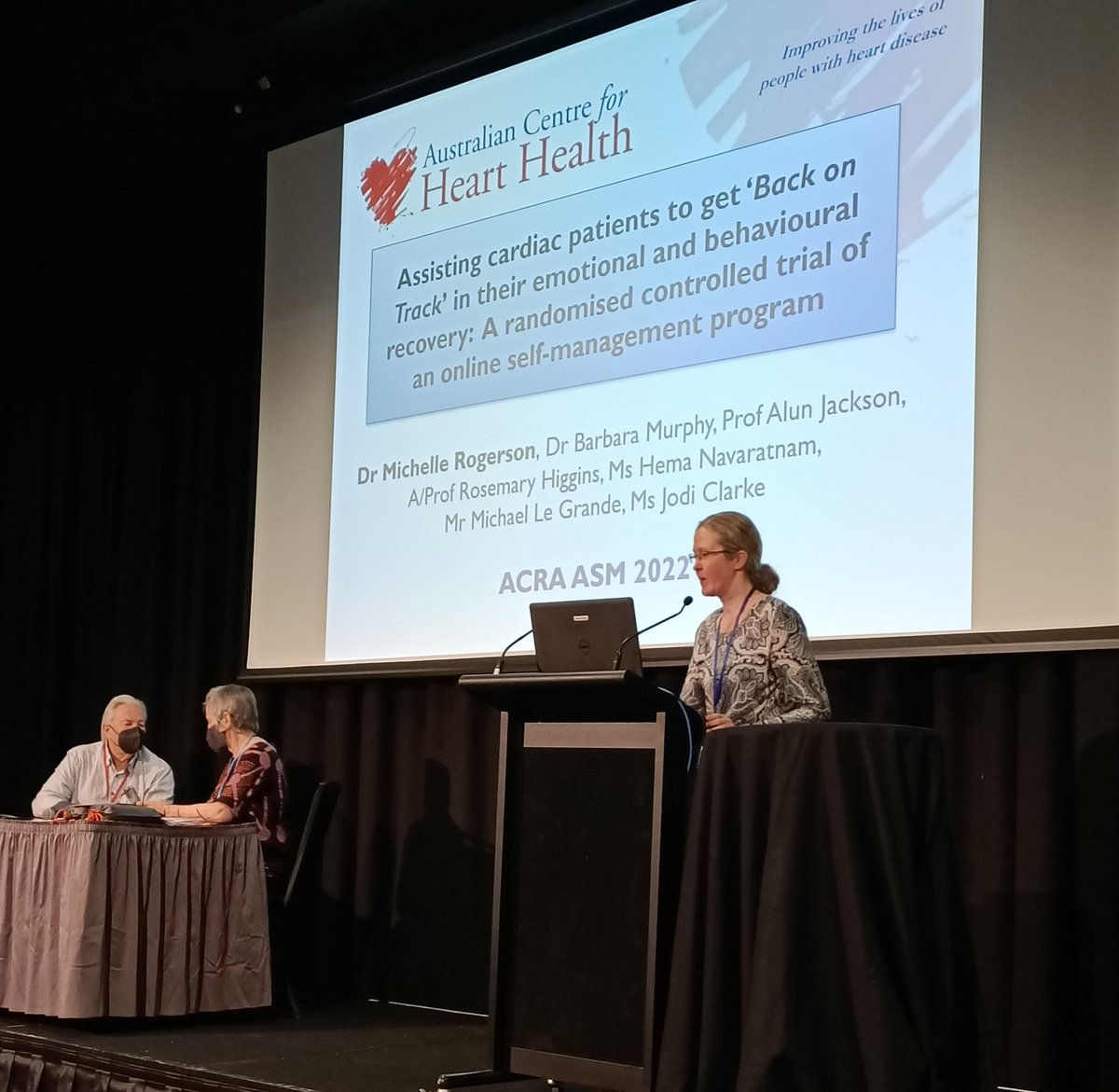 Dr Michelle Rogerson presents results of an online CBT/MI program for cardiac patients 'Back on Track' Behavioural and emotional benefits were observed by 6 months after intervention. #ACRA2022 @aushearthealth @drbarbmurphy