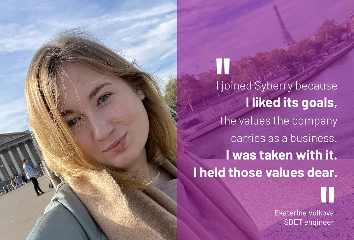SyberryCorp's tweet photo. Engineers join Syberry to help our clients and advance Syberry's mission. An example is our #SDET engineer Ekaterina Volkova.

Ekaterina came to Syberry 3 years ago as a QA engineer. The company makes her feel valued, she says. https://t.co/fgAiEMbMA4