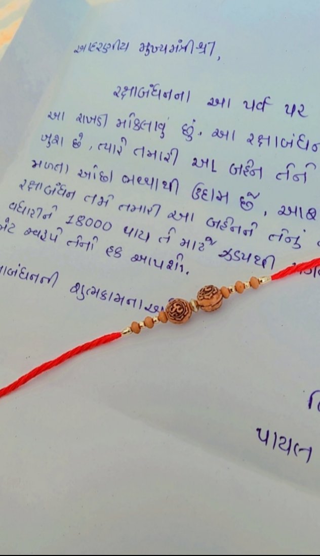 All girls of veterinary college dantiwada send rakhhi to Hon. CM Bhupendra Patel and Hon. FM Kanubhai Desai and write letters to demand for increase stipend to ₹18000.