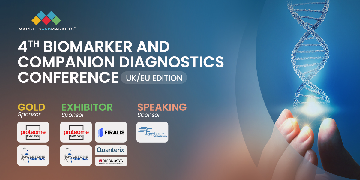 mnmconferences's tweet photo. We are happy to announce our Sponsors &amp; Partners: @ProteomeScience, @OwlstoneMedical, @FiralisGroup, @QuanterixSimoa, @biognosys  and @FastbaseSol for the 4th Annual MarketsandMarkets Biomarker and Companion Diagnostics Conference- London to be held on 6th - 7th October 2022. https://t.co/P8DKGJ5w6C