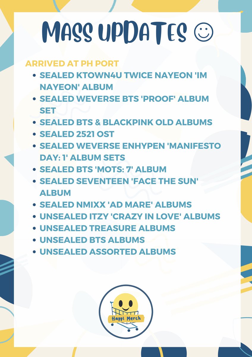 happimerch's tweet photo. #HappiUpdates β»
MASS UPDATES as of: August 9, 2022 π
βΌοΈBOX NOTICEβΌοΈ
β delayed due to PH Port congestion
(nasa ph port na pero hindi pa ma-unload sa barko dahil no space yung paglalagyan ng container, will wait for release pa)
Thank you so much for being patient with us! βΊοΈ https://t.co/4mh19X6pVb