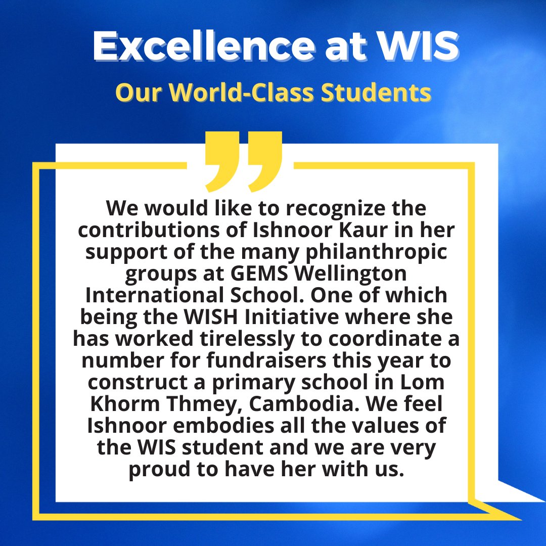 We are always so #Proud to celebrate our students #IncredibleAchievements Well done to Ishnoor Kaur on all her amazing philanthropic work. 
#BeAmazingAtWIS #futureleader #OutstandingStudents