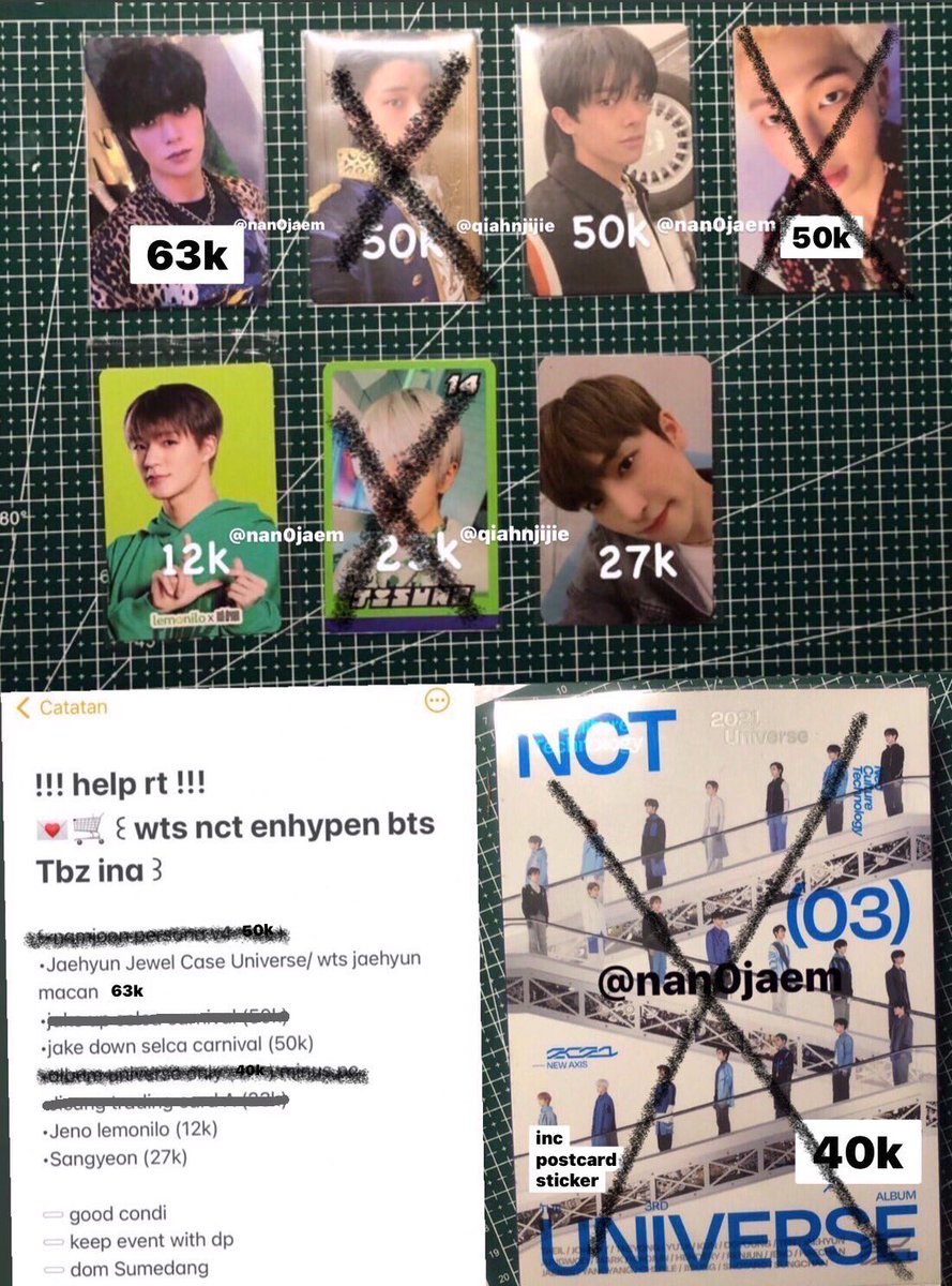 qiahnjijie's tweet photo. !!! help rt !!!
💌🛒 ꒰ wts nct enhypen bts tbz ina ꒱  

𓏔 good condi 
𓏔 keep event with dp 
𓏔 dom Sumedang 
reply/dm to claim !

# wts want to sell bts nct enhypen jaehyun jake sangyeon tbz jisung trading card jeno lemonilo album universe rm persona v4

dm me or @nan0jaem https://t.co/7pUIdqdyUb