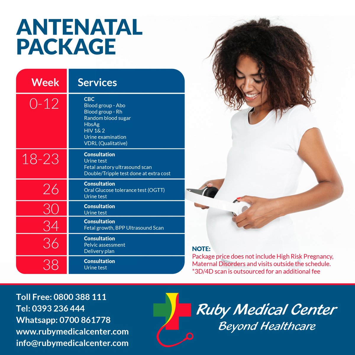 RubyhospitalUg's tweet photo. We at Ruby Ruby Medical Center understand how important antenatal care is, so we got you a package tailored to that. Book an antenatal package today!
#RubyMedicalCenter
#BeyondHealthcare
#Maternity
#AntenatalCare https://t.co/vRdZ8YFLZ7