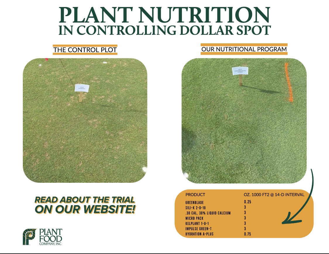 Our goal is always plant nutrition over chemical inputs. We like what we saw in the Dollar Spot trials at <a href="/RUturfCenter/">Rutgers Turfgrass</a> #RutgersFieldDay. Visit our website for more info! tinyurl.com/yc6yz3ez #Perfectionists #LetsGrowTogether