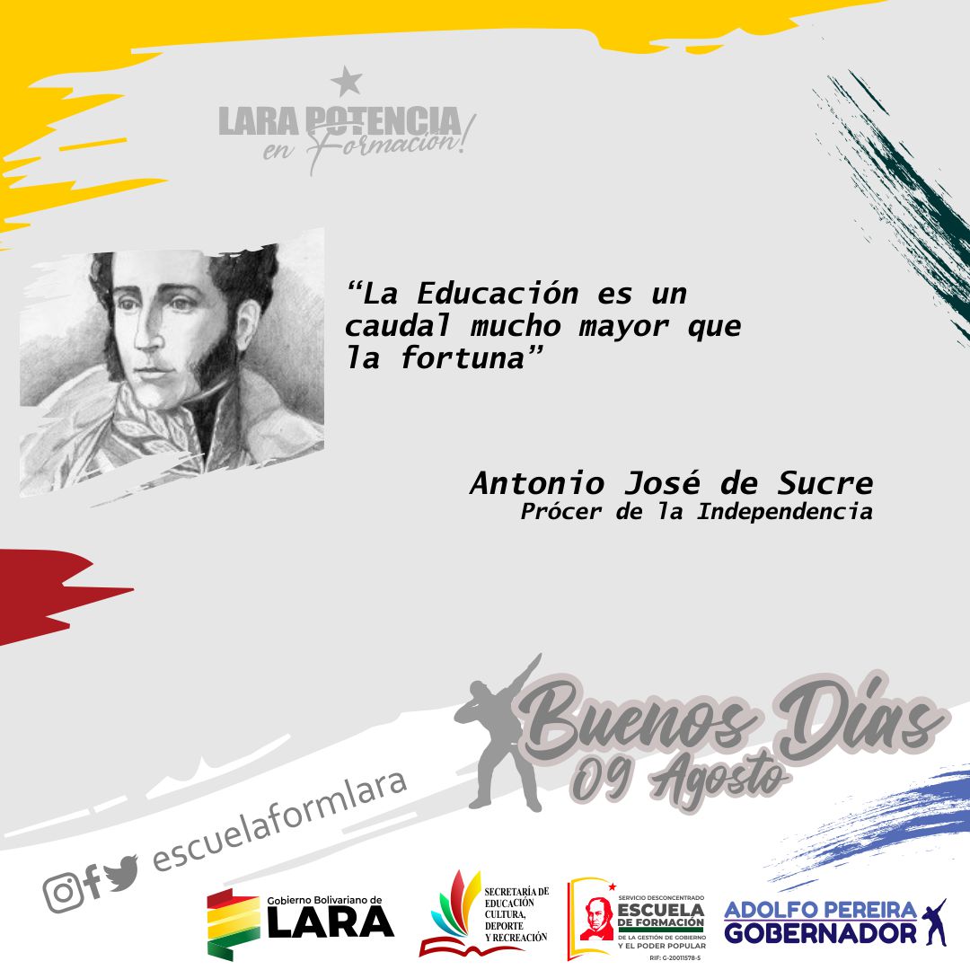 EscuelaFormLara's tweet photo. #09Agosto  Feliz y Bendecido Martes 
#TrabajamosPorVenezuela
#BricomilesMiEscuelaBella
@NicolasMaduro
@AdolfoP_Oficial
@gobiernodelara
@LuisJonasReyes
@Educacionlara
@ZELara2019 https://t.co/Md9wyd1LUj