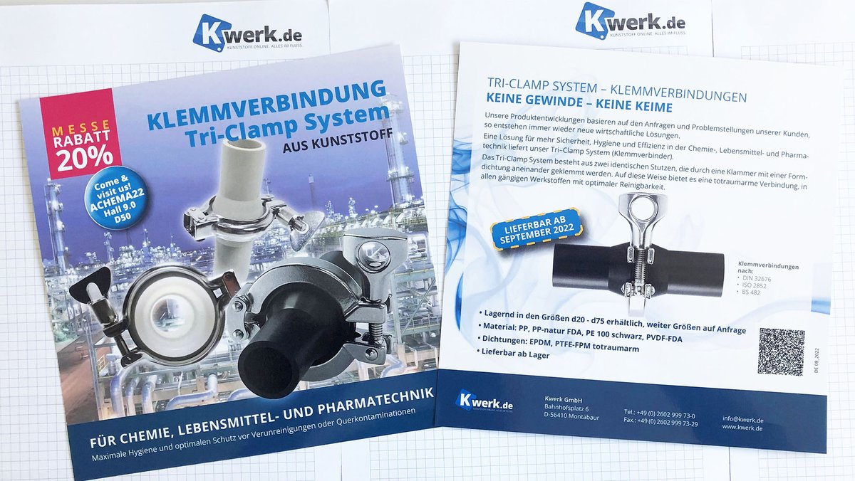 Save the Date: From August 22nd to 26th we will be at ACHEMA 2022 in Frankfurt. We are looking forward to your visit.
#Kwerk #tradefair #processindustries #B2B #TRICLAMP #montabaur #Westerwald