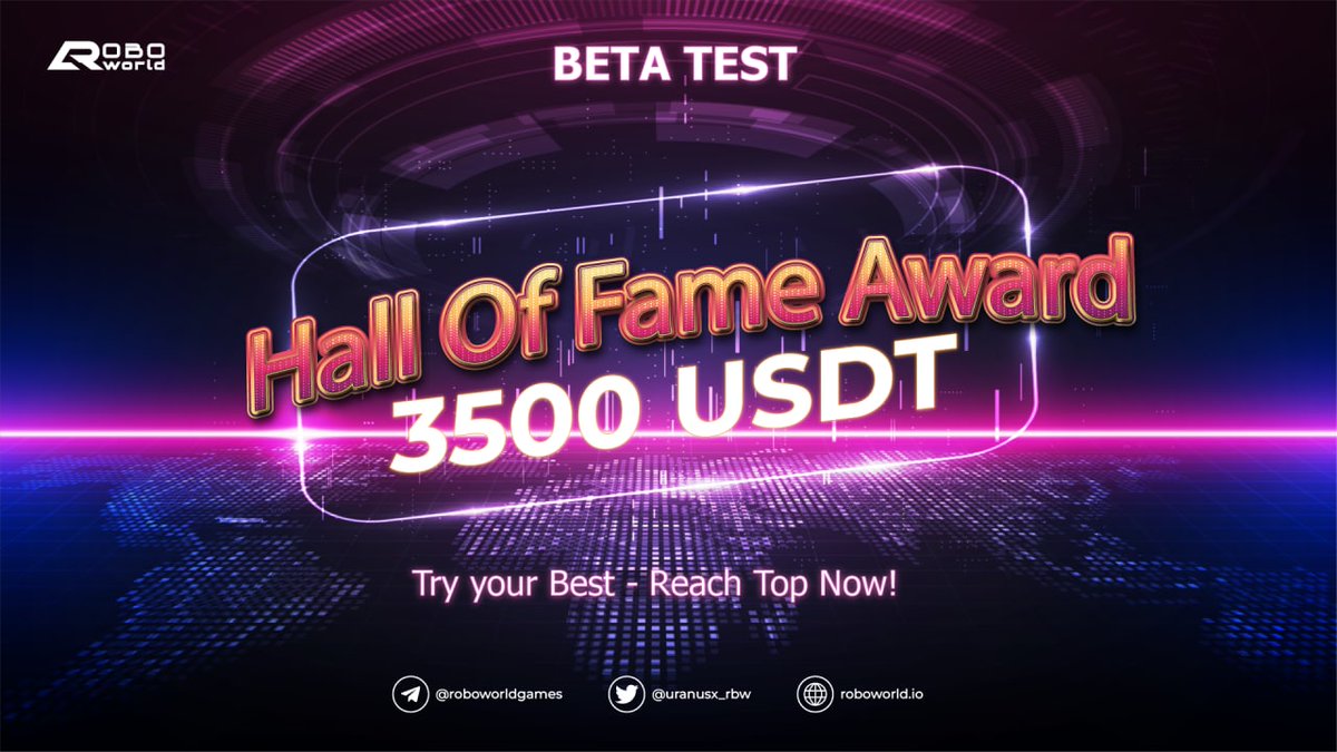 roboworldio's tweet photo. 🎁 BETA TEST: 2500 USDT FOR THE HALL OF FAME CAMPAIGN!

🌌 Hall of Fame - a ranked battle event in which players will join in fiery battles, be ranked up, and unlock prestigious rewards up to 3500 USDT.

👉🏻Details:
https://t.co/ZEMps11QD7

#RoboWorld #UranusX #URA https://t.co/xeqsfJfqVF