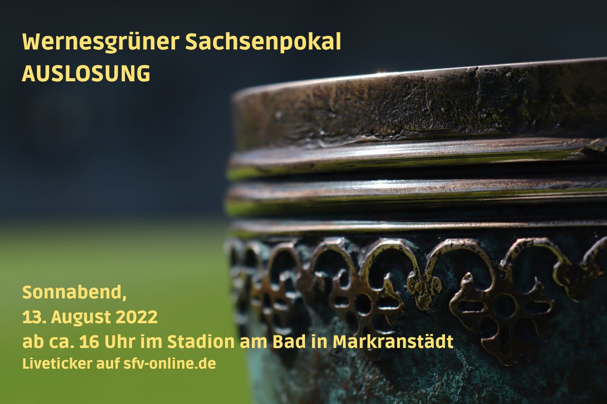 🏆 🏆🏆
Am Samstag wird im Anschluss an das Auftaktspiel der Landesliga Herren in Markranstädt die 2. &amp; 3. Runde im Wernesgrüner #Sachsenpokal ausgelost. 
Die Auslosung ist #öffentlich. Einen #Liveticker wird es auf sfv-online.de geben.
👉bit.ly/3dbzWBf