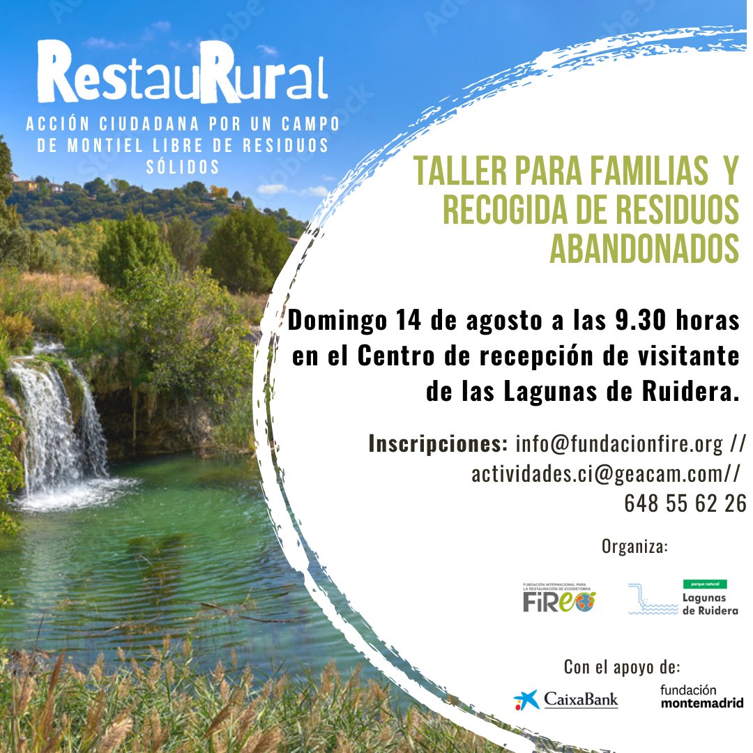 FundacionFire's tweet photo. 🗓️Este domingo, te esperamos a las 9:30h🕤en el Parque Natural de Las Lagunas de Ruidera. Vamos a realizar una recogida y taller de residuos en una de las zonas más frecuentadas del parque que ¡no te puedes perder! Proyecto #RestauRural 
@FMontemadrid @caixabank #convocatoriaMADS https://t.co/uATxoMSluG