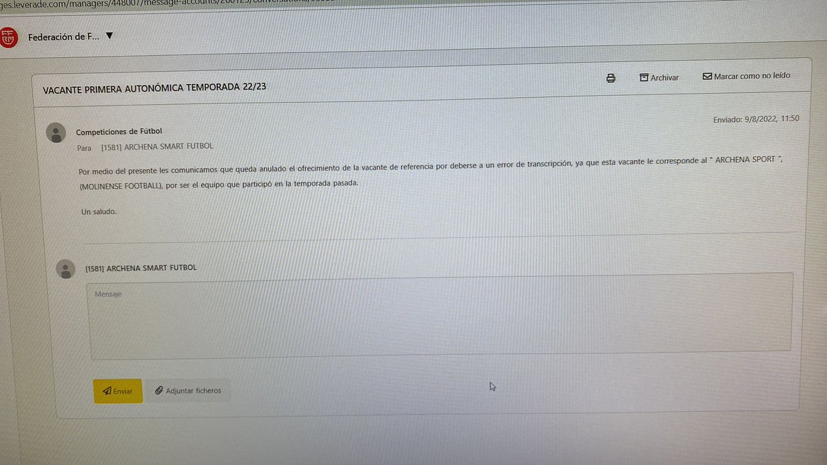 Archenasmart's tweet photo. @KiiJMoreno3 @Archenaenjuego @AytoArchena @treceraG13 @ORMdeportes @DeportesArchena @Patriciaflopez @AnselCampuzano @diariolaopinion Efectivamente nos han contestado que ha sido un error de transcripción, pero si quiereis fuentes oficiales, sin problema https://t.co/Y1xGUmuQ4L